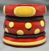 SZ10 Shultz red stack dotted bakelite bangles